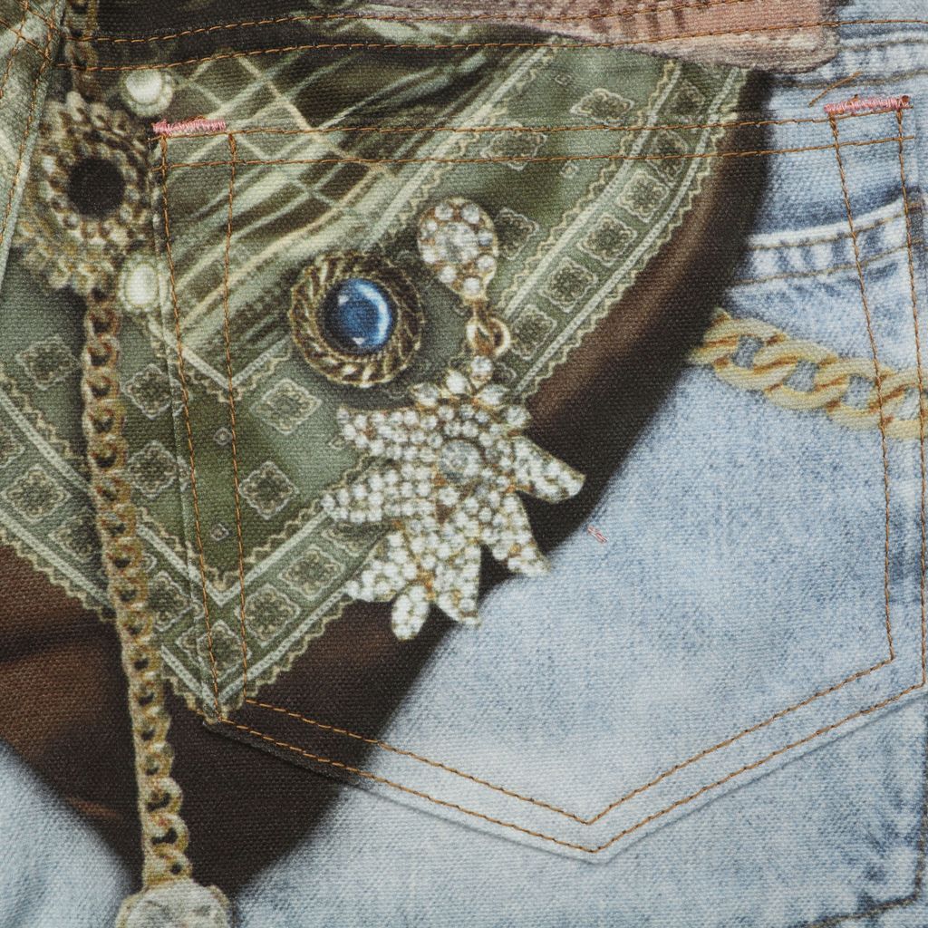 Acne Studios 1996M scarf gemstone pendant print straight leg pants 100 percent cotton high density canvas vintage wash whisker fading mid low rise unisex sizes XS-XXL