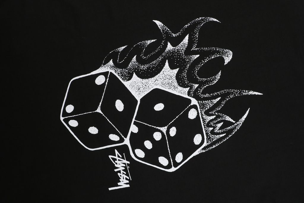 Stussy flame dice print long sleeve T-shirt 230g combed cotton digital direct print double washed relaxed fit graphic tee sizes S-XL