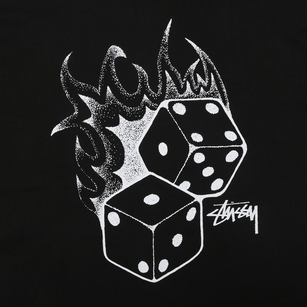 Stussy flame dice print long sleeve T-shirt 230g combed cotton digital direct print double washed relaxed fit graphic tee sizes S-XL