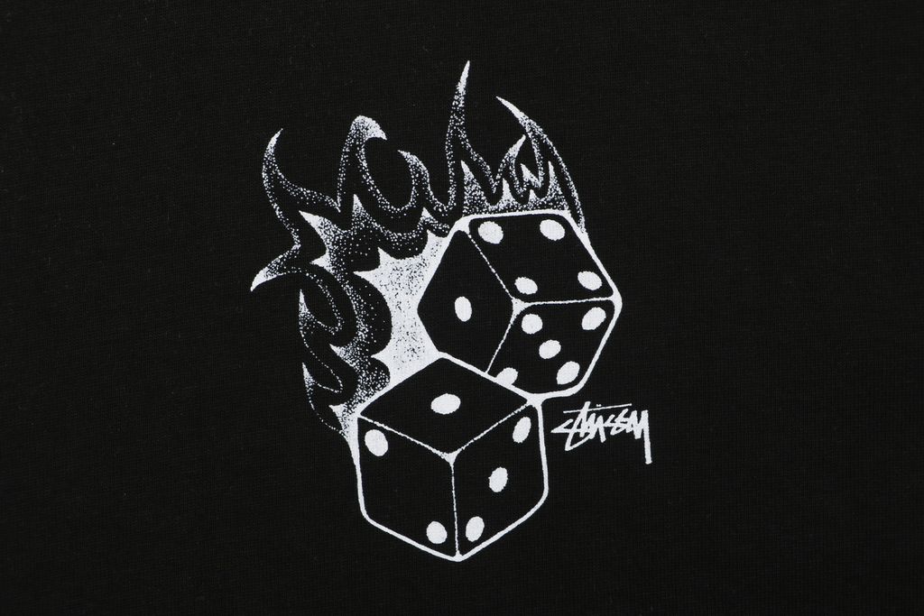 Stussy flame dice print long sleeve T-shirt 230g combed cotton digital direct print double washed relaxed fit graphic tee sizes S-XL