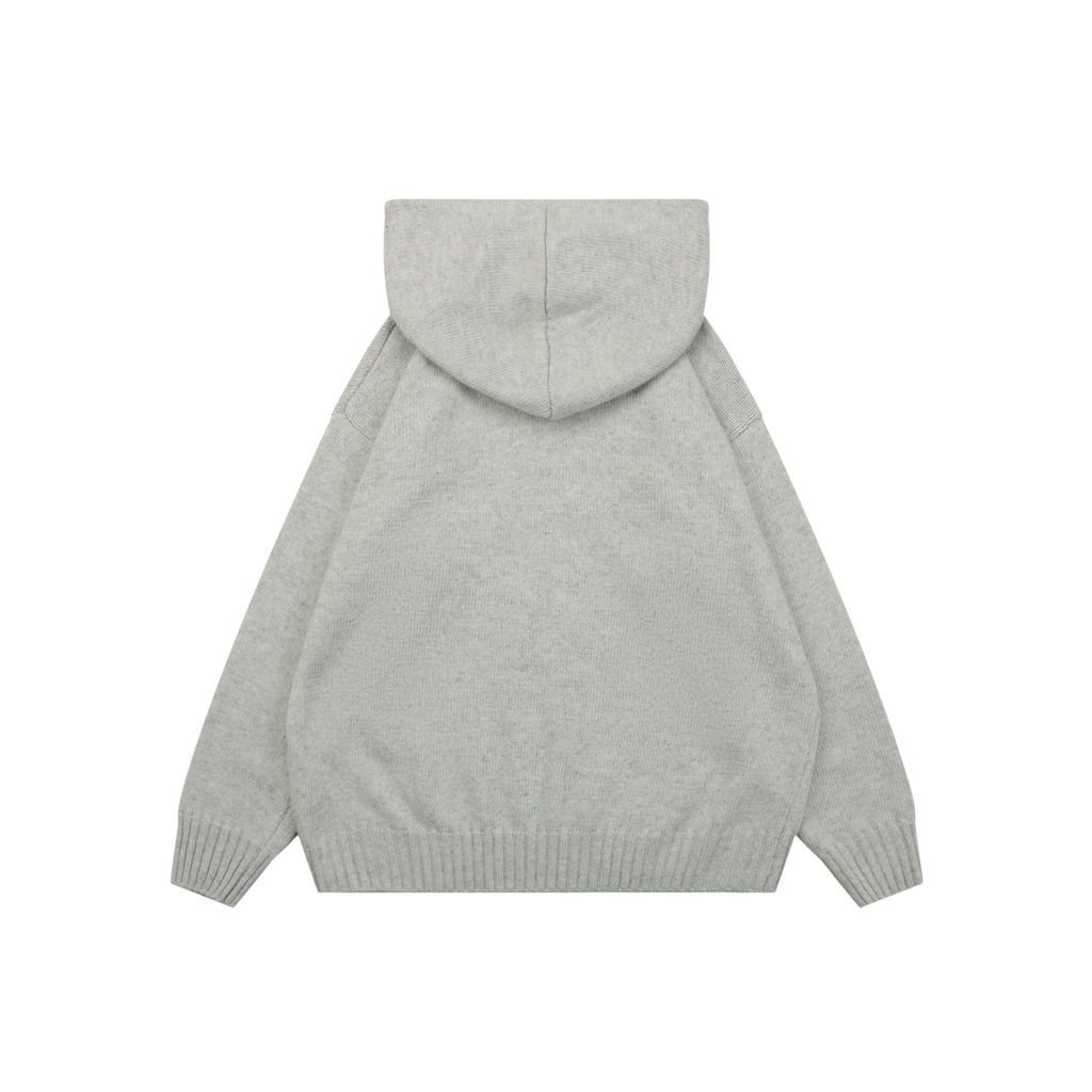 MM6 Maison Margiela signature letter hooded knit sweater light heather grey 80 percent wool 20 percent polyester handwritten print relaxed drop shoulder sizes S-XL
