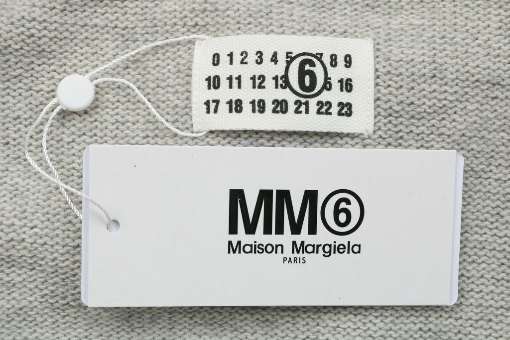 MM6 Maison Margiela signature letter hooded knit sweater light heather grey 80 percent wool 20 percent polyester handwritten print relaxed drop shoulder sizes S-XL