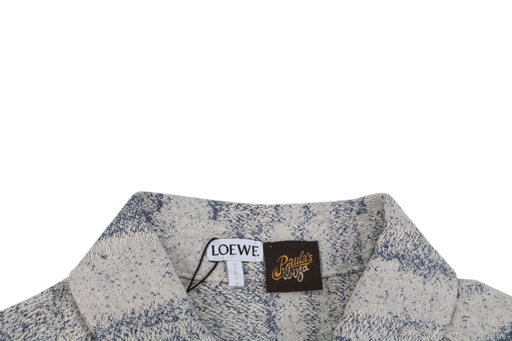 LOEWE pocket flower logo stripe long sleeve shirt 450g 100 percent cotton jacquard embroidered detail custom buttons relaxed fit sizes 36 38 40 42