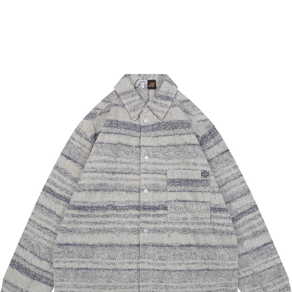 LOEWE pocket flower logo stripe long sleeve shirt 450g 100 percent cotton jacquard embroidered detail custom buttons relaxed fit sizes 36 38 40 42