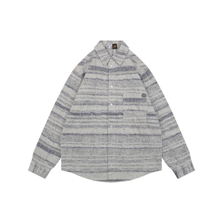 LOEWE pocket flower logo stripe long sleeve shirt 450g 100 percent cotton jacquard embroidered detail custom buttons relaxed fit sizes 36 38 40 42