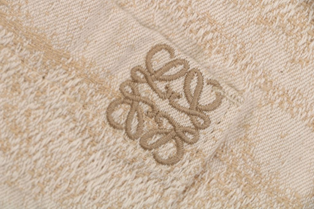 LOEWE pocket flower logo stripe long sleeve shirt beige 450g 100 percent cotton jacquard embroidered detail custom buttons relaxed fit sizes 36 38 40 42
