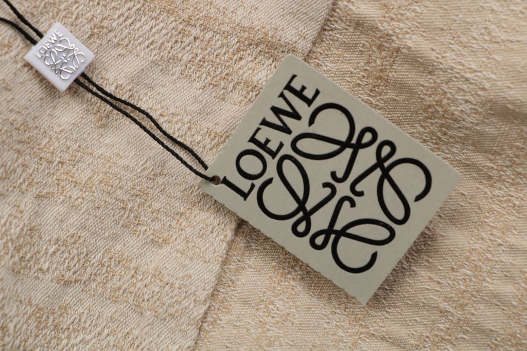 LOEWE pocket flower logo stripe long sleeve shirt beige 450g 100 percent cotton jacquard embroidered detail custom buttons relaxed fit sizes 36 38 40 42