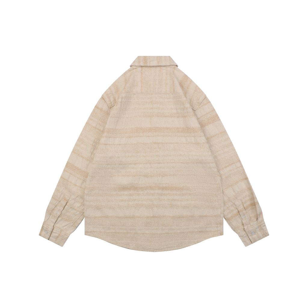 LOEWE pocket flower logo stripe long sleeve shirt beige 450g 100 percent cotton jacquard embroidered detail custom buttons relaxed fit sizes 36 38 40 42