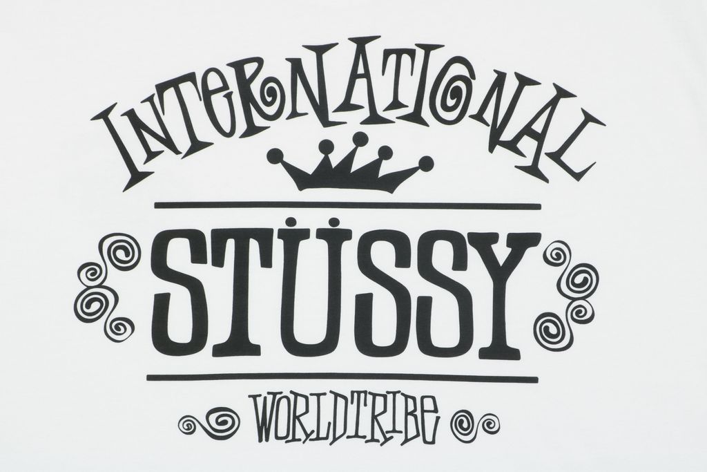 Stussy crown letter print long sleeve T-shirt white 230g combed cotton digital direct print double washed relaxed fit graphic tee sizes S-XL