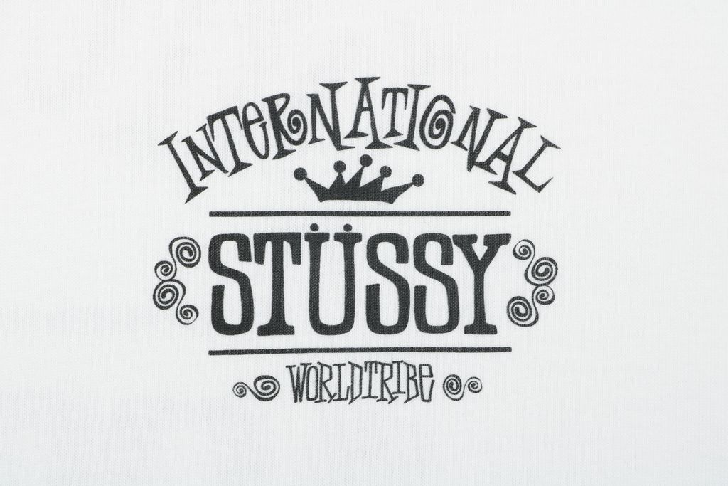 Stussy crown letter print long sleeve T-shirt white 230g combed cotton digital direct print double washed relaxed fit graphic tee sizes S-XL