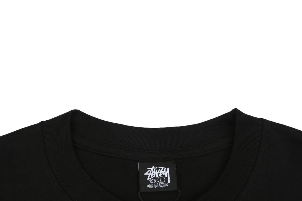 Stussy crown letter print long sleeve T-shirt black 230g combed cotton digital direct print double washed relaxed fit graphic tee sizes S-XL