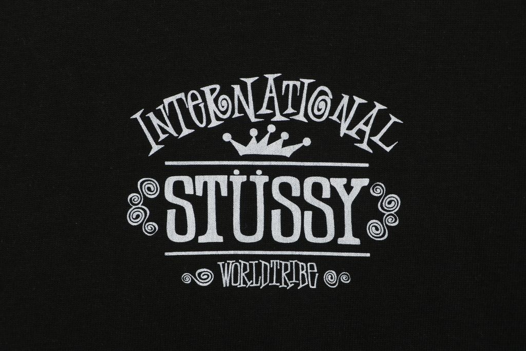 Stussy crown letter print long sleeve T-shirt black 230g combed cotton digital direct print double washed relaxed fit graphic tee sizes S-XL