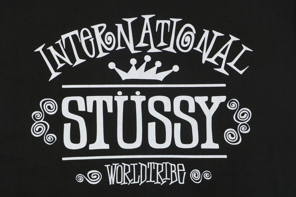 Stussy crown letter print long sleeve T-shirt black 230g combed cotton digital direct print double washed relaxed fit graphic tee sizes S-XL