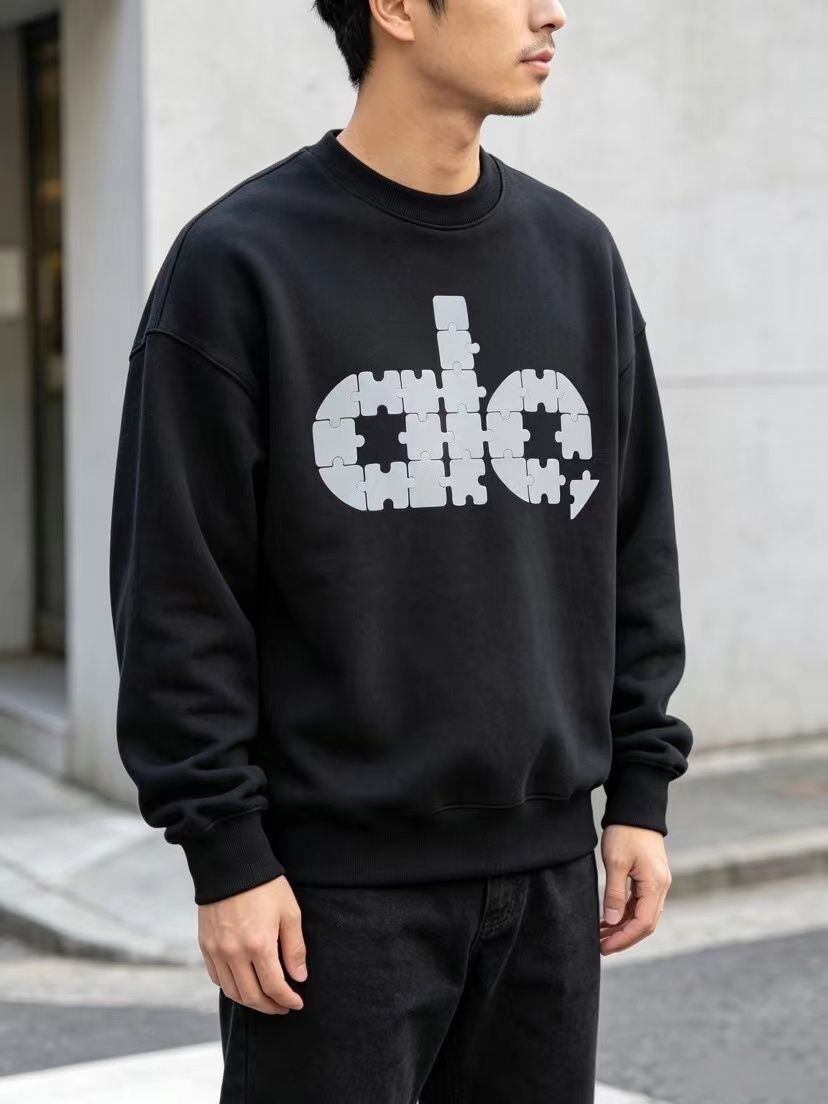 Alo puzzle letter print crew neck sweatshirt 400g double ply French terry digital direct print double washed relaxed fit sizes XS-L