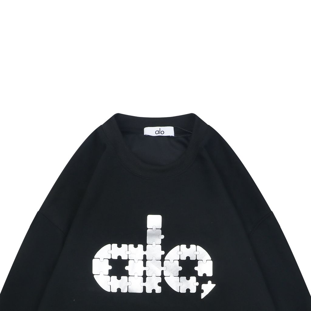 Alo puzzle letter print crew neck sweatshirt 400g double ply French terry digital direct print double washed relaxed fit sizes XS-L