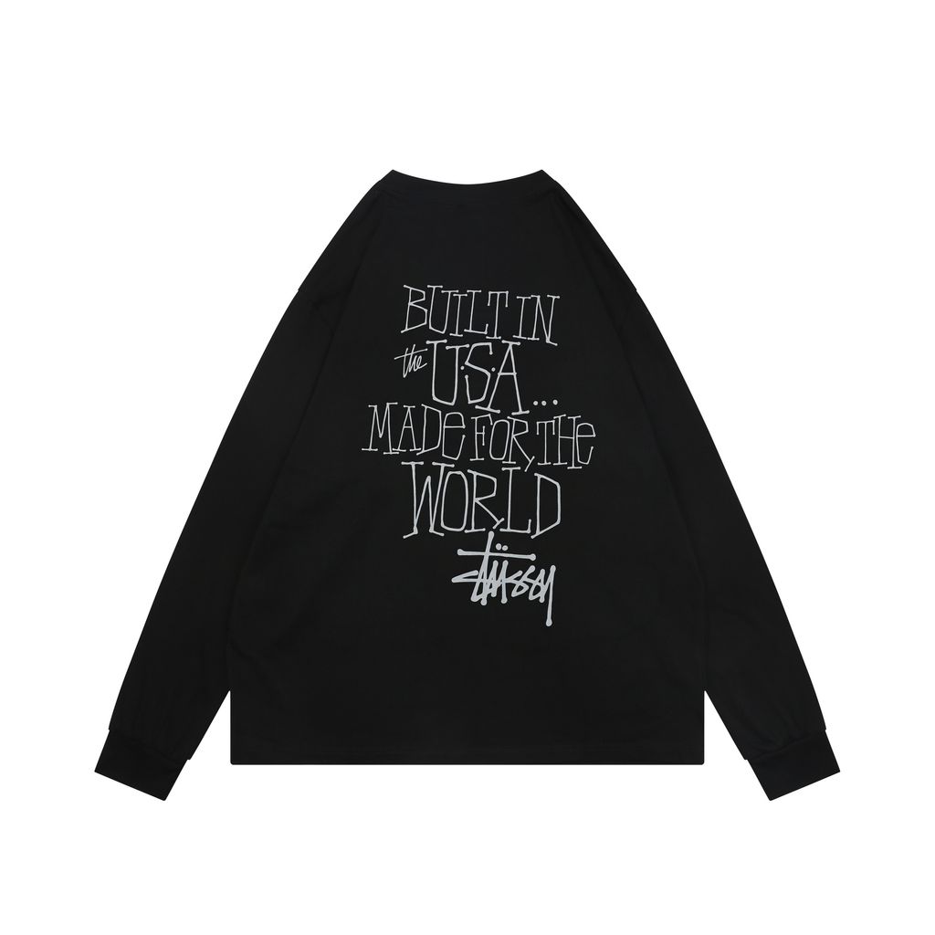 Stussy brand manifesto print long sleeve T-shirt 230g combed cotton digital direct print double washed relaxed fit graphic tee sizes S-XL