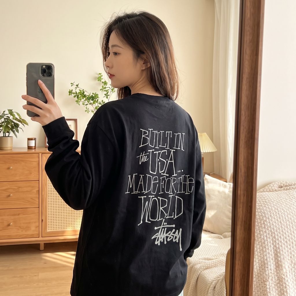 Stussy brand manifesto print long sleeve T-shirt 230g combed cotton digital direct print double washed relaxed fit graphic tee sizes S-XL