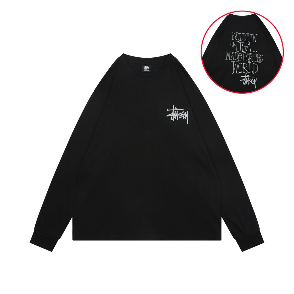 Stussy brand manifesto print long sleeve T-shirt 230g combed cotton digital direct print double washed relaxed fit graphic tee sizes S-XL