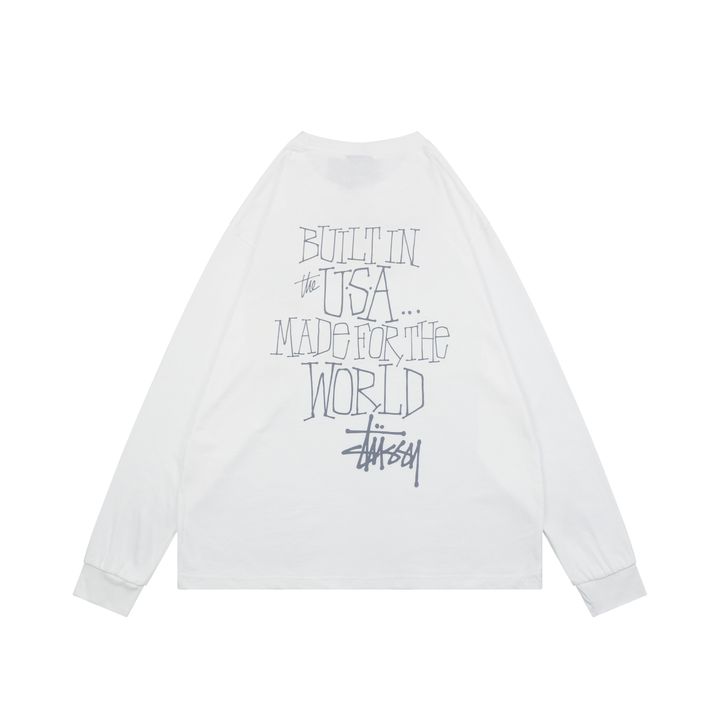 Stussy brand manifesto print long sleeve T-shirt white 230g combed cotton digital direct print double washed relaxed fit graphic tee sizes S-XL