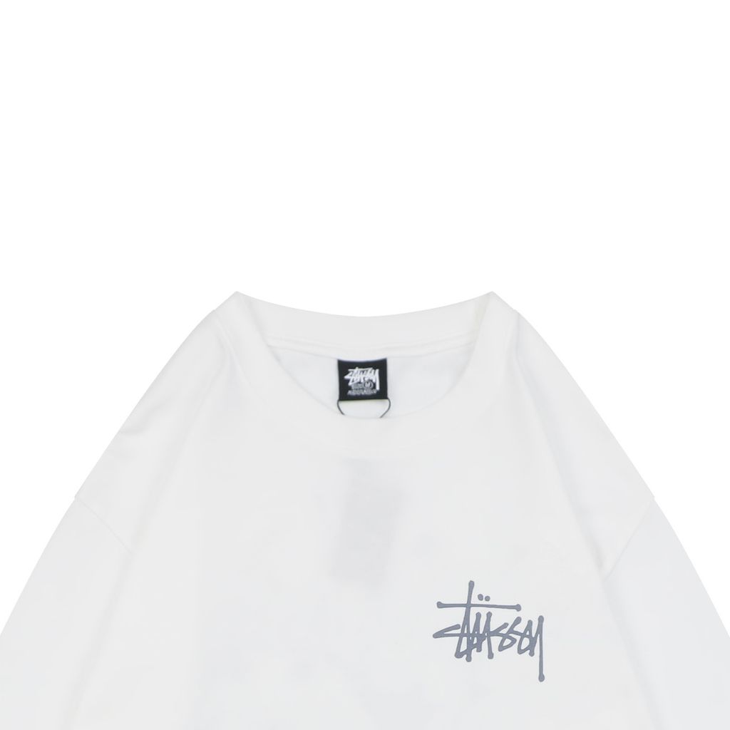 Stussy brand manifesto print long sleeve T-shirt white 230g combed cotton digital direct print double washed relaxed fit graphic tee sizes S-XL