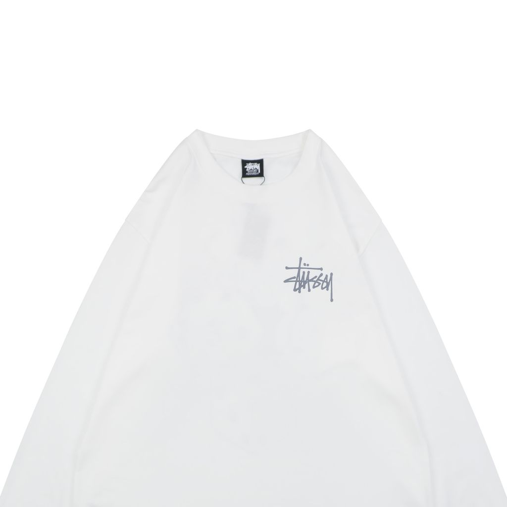Stussy brand manifesto print long sleeve T-shirt white 230g combed cotton digital direct print double washed relaxed fit graphic tee sizes S-XL