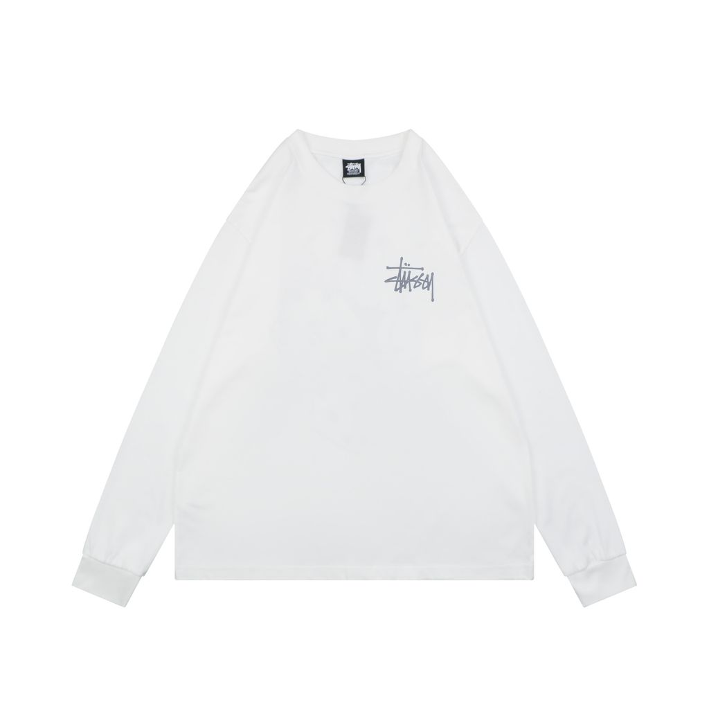 Stussy brand manifesto print long sleeve T-shirt white 230g combed cotton digital direct print double washed relaxed fit graphic tee sizes S-XL
