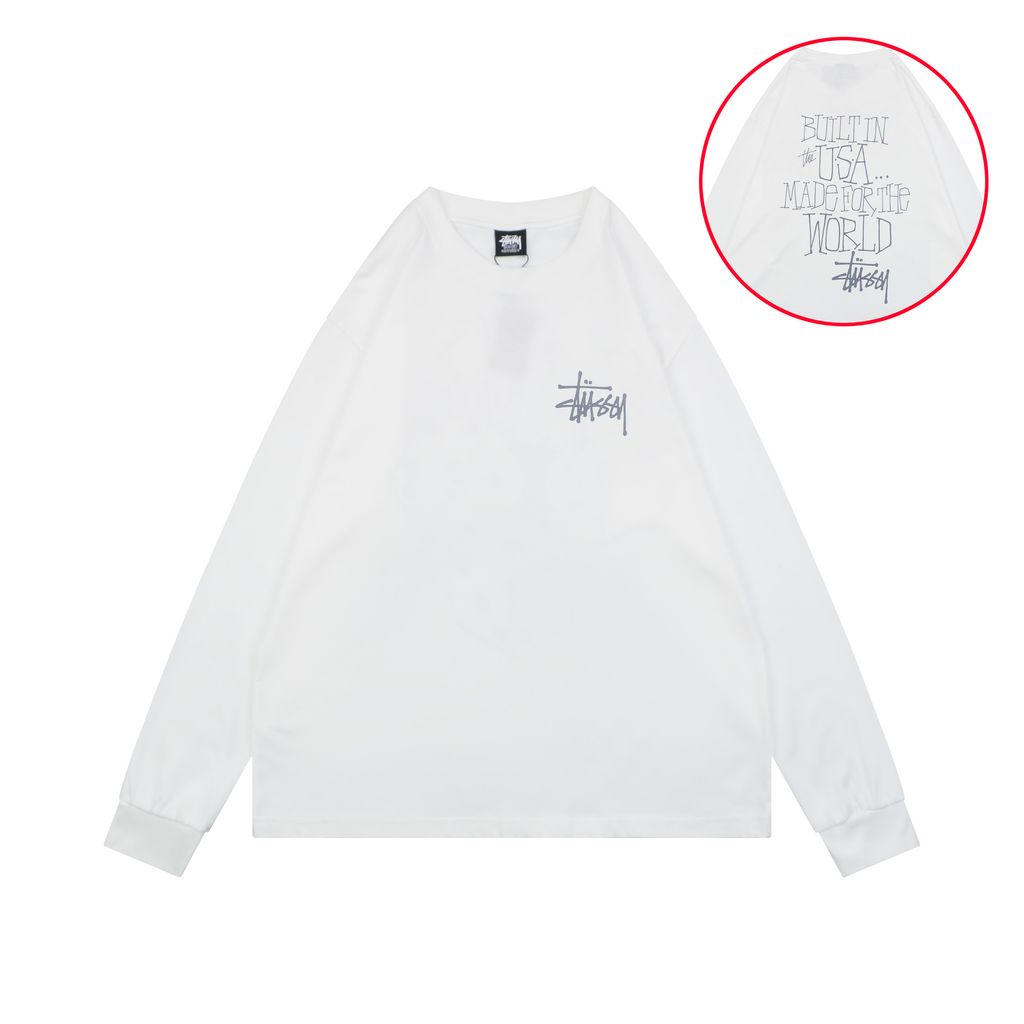 Stussy brand manifesto print long sleeve T-shirt white 230g combed cotton digital direct print double washed relaxed fit graphic tee sizes S-XL