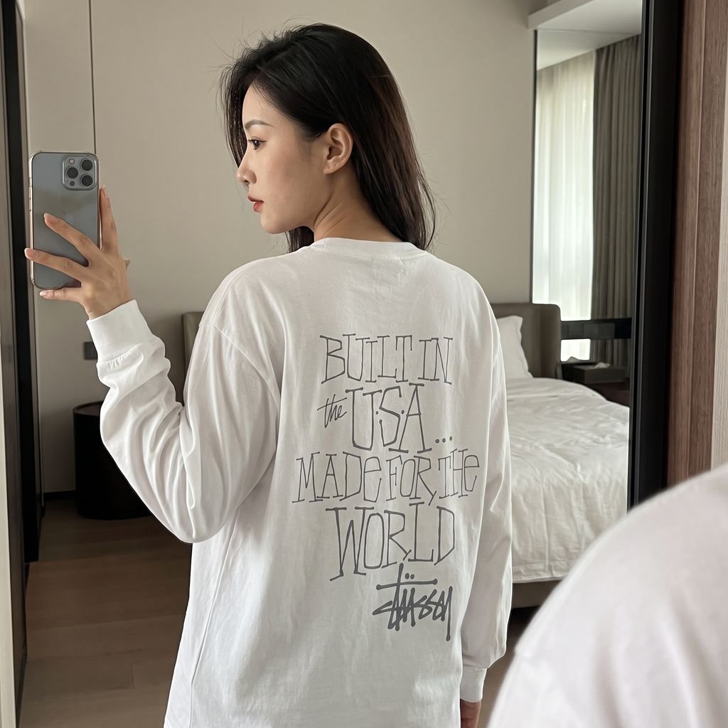 Stussy brand manifesto print long sleeve T-shirt white 230g combed cotton digital direct print double washed relaxed fit graphic tee sizes S-XL