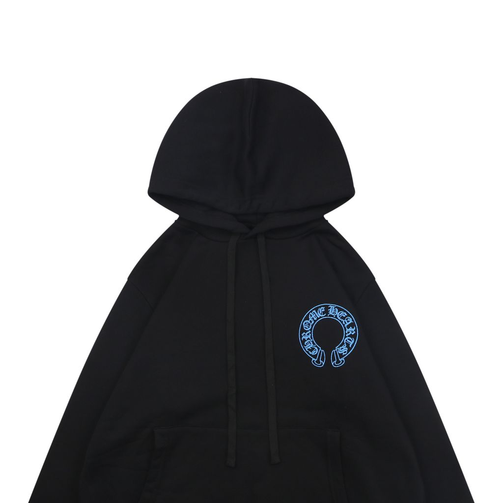 Chrome Hearts glitter cross Sanskrit print hoodie black blue 320g 100 percent cotton brushed loopback fleece crystal glitter graphic vintage washed unisex sizes S-L