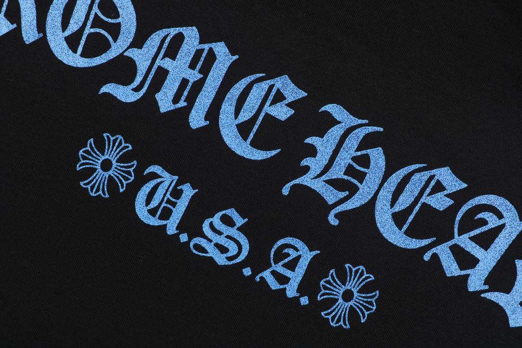 Chrome Hearts glitter cross Sanskrit print hoodie black blue 320g 100 percent cotton brushed loopback fleece crystal glitter graphic vintage washed unisex sizes S-L