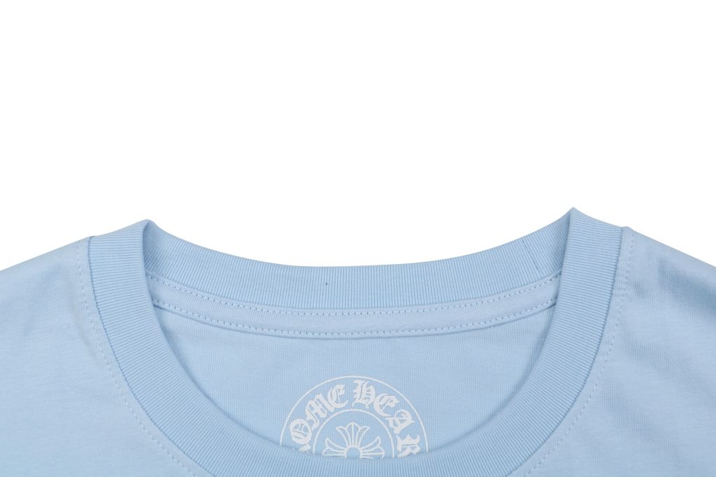 Chrome Hearts cross sleeve Sanskrit scroll print long sleeve T-shirt light blue 220g 100 percent cotton brushed finish high temperature ink relaxed unisex fit sizes S-L