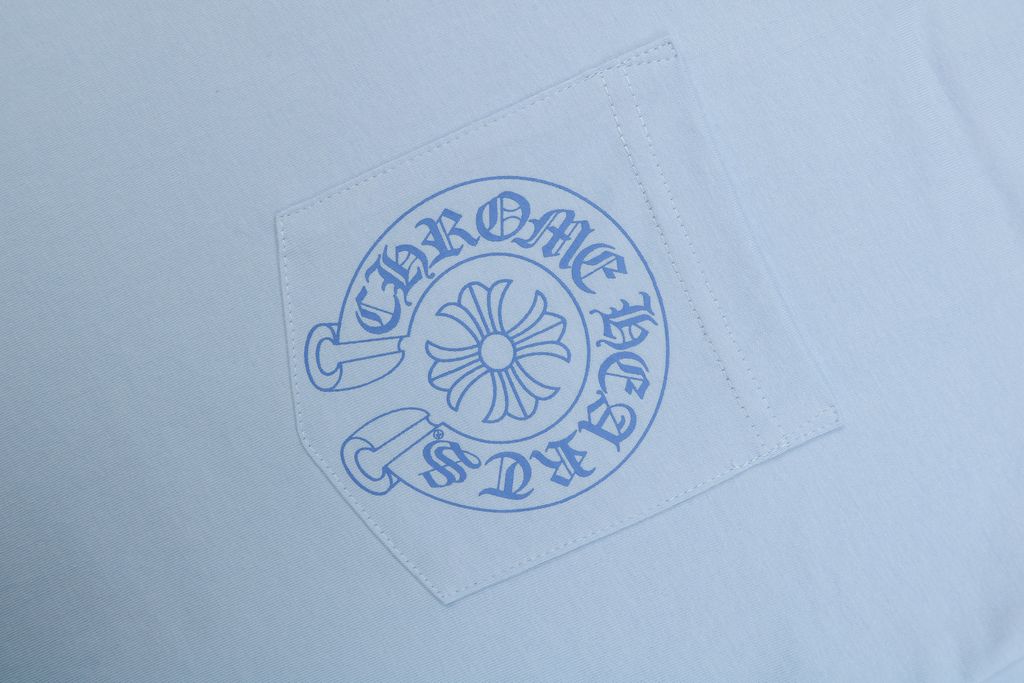 Chrome Hearts cross sleeve Sanskrit scroll print long sleeve T-shirt light blue 220g 100 percent cotton brushed finish high temperature ink relaxed unisex fit sizes S-L