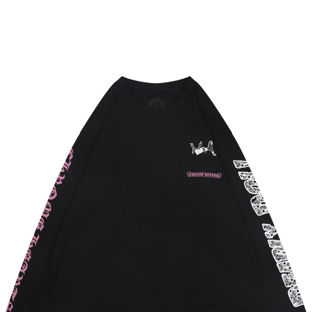 Chrome Hearts Doll cross girl print long sleeve T-shirt 220g 100 percent cotton brushed finish heat cured ink relaxed unisex fit sizes S-L