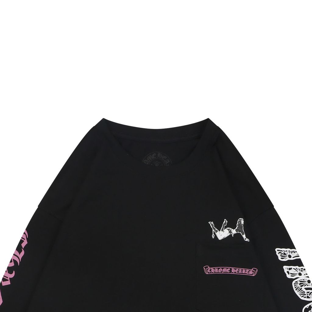 Chrome Hearts Doll cross girl print long sleeve T-shirt 220g 100 percent cotton brushed finish heat cured ink relaxed unisex fit sizes S-L