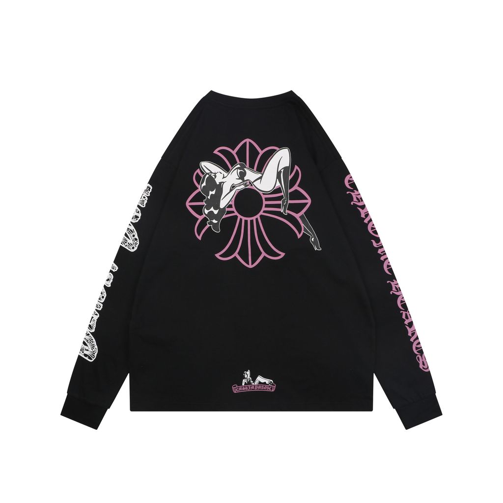 Chrome Hearts Doll cross girl print long sleeve T-shirt 220g 100 percent cotton brushed finish heat cured ink relaxed unisex fit sizes S-L