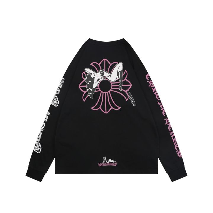 Chrome Hearts Doll cross girl print long sleeve T-shirt 220g 100 percent cotton brushed finish heat cured ink relaxed unisex fit sizes S-L