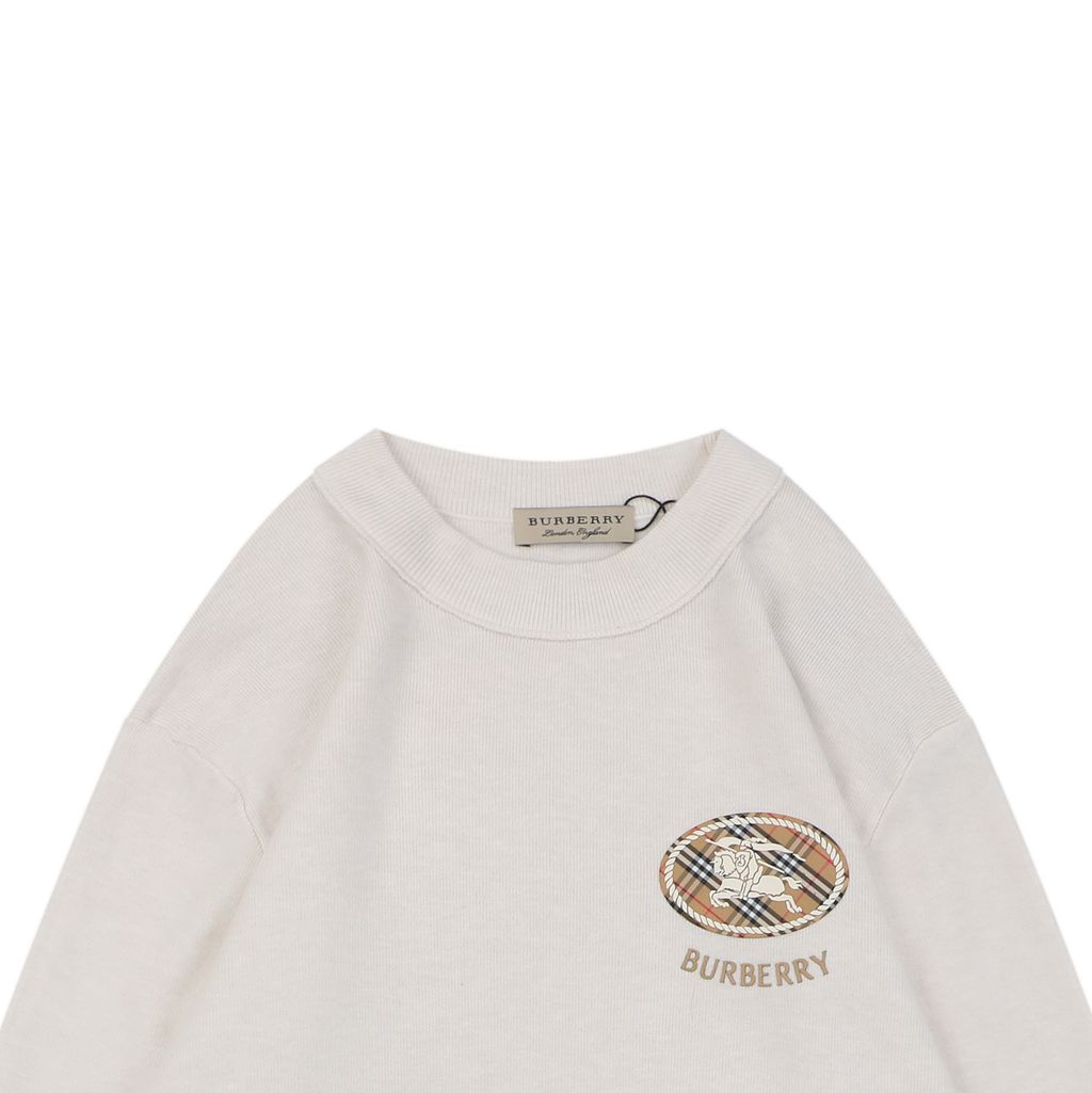 Burberry small logo check ring Equestrian Knight print crew neck sweatshirt white 400g double ply French terry digital direct print relaxed fit sizes M-XXL