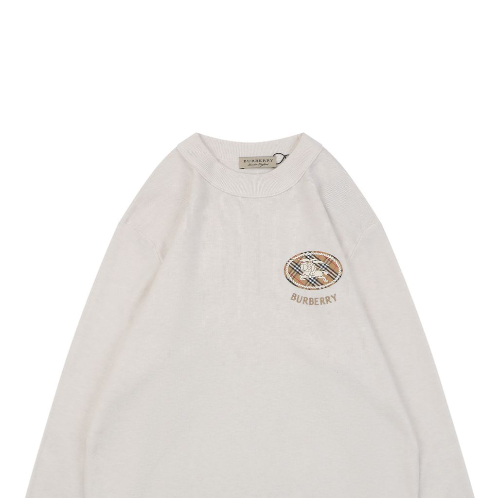 Burberry small logo check ring Equestrian Knight print crew neck sweatshirt white 400g double ply French terry digital direct print relaxed fit sizes M-XXL