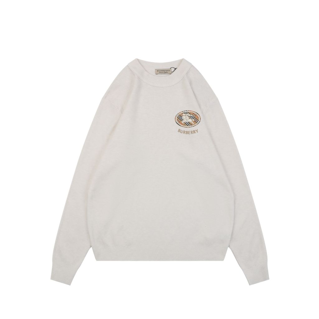 Burberry small logo check ring Equestrian Knight print crew neck sweatshirt white 400g double ply French terry digital direct print relaxed fit sizes M-XXL