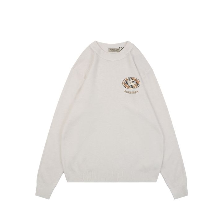 Burberry small logo check ring Equestrian Knight print crew neck sweatshirt white 400g double ply French terry digital direct print relaxed fit sizes M-XXL
