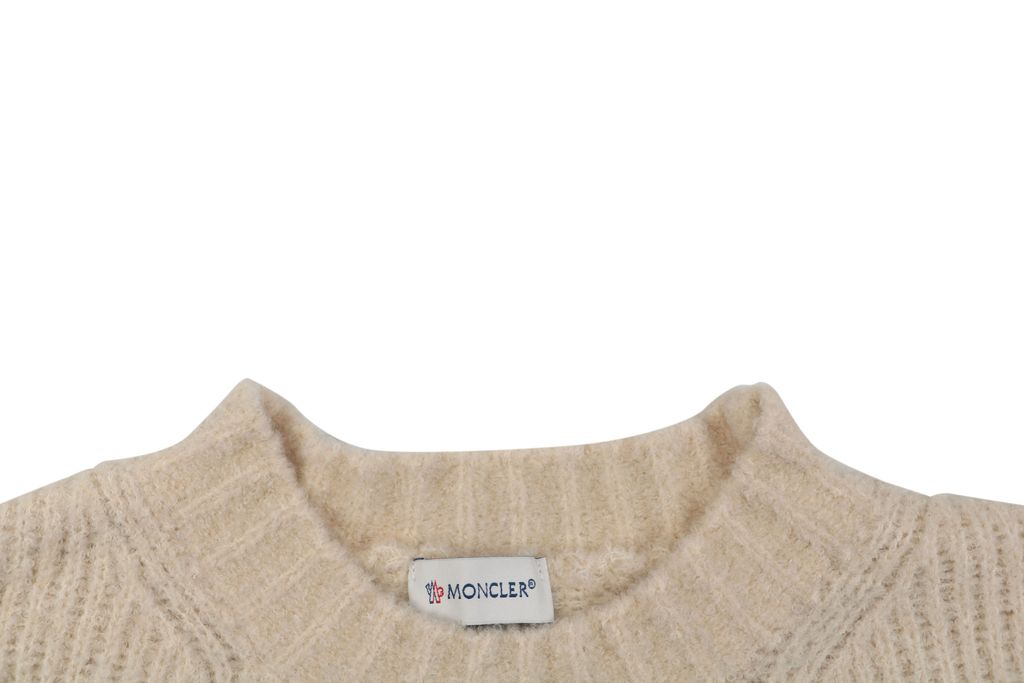Moncler khaki black stripe crew neck sweater 40 percent wool 10 percent cashmere 50 percent cotton 7 gauge jacquard knit mens sweater sizes S-XL