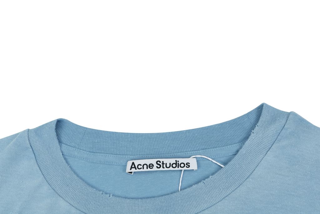 Acne Studios 1996 mottled letter print long sleeve T-shirt ice blue 15 percent linen 85 percent cotton 200g distressed raw edge boxy fit unisex