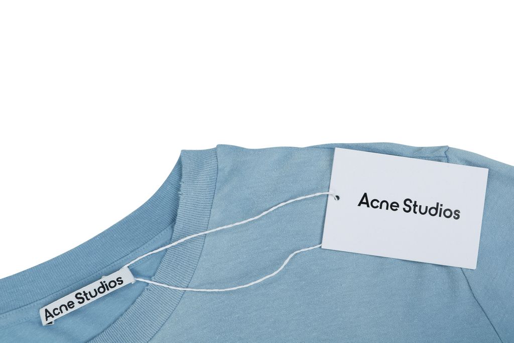 Acne Studios 1996 mottled letter print long sleeve T-shirt ice blue 15 percent linen 85 percent cotton 200g distressed raw edge boxy fit unisex