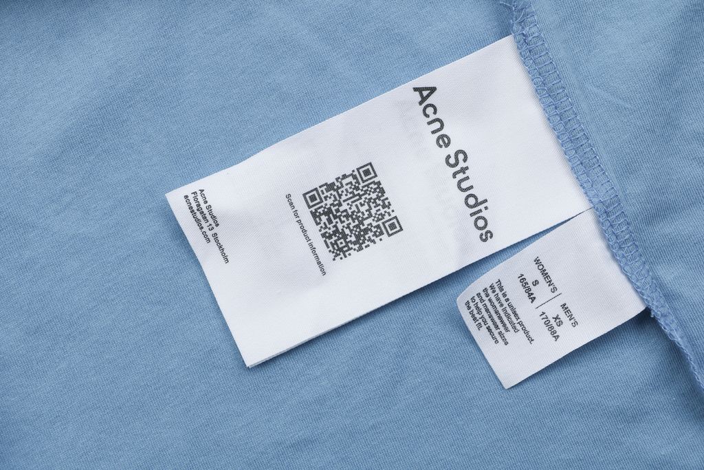 Acne Studios 1996 mottled letter print long sleeve T-shirt ice blue 15 percent linen 85 percent cotton 200g distressed raw edge boxy fit unisex