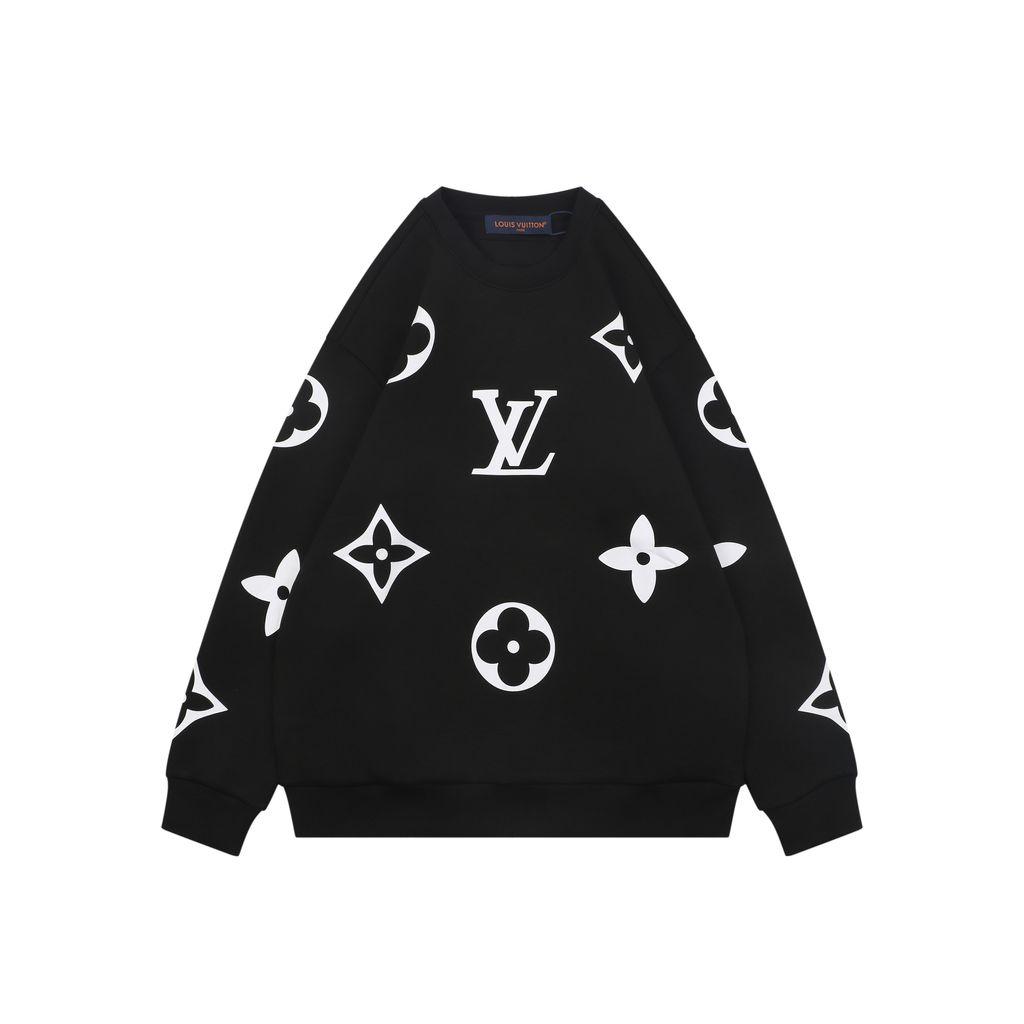 Louis Vuitton all over large Monogram crew neck sweatshirt 400g combed cotton dimensional embroidery double washed relaxed fit sizes S-XL