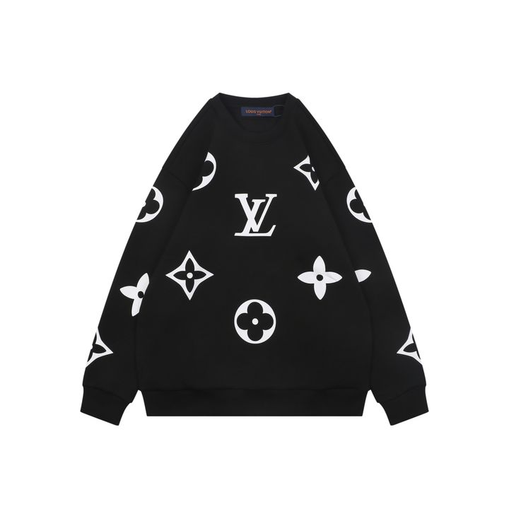 Louis Vuitton all over large Monogram crew neck sweatshirt 400g combed cotton dimensional embroidery double washed relaxed fit sizes S-XL