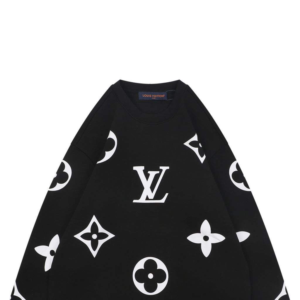 Louis Vuitton all over large Monogram crew neck sweatshirt 400g combed cotton dimensional embroidery double washed relaxed fit sizes S-XL