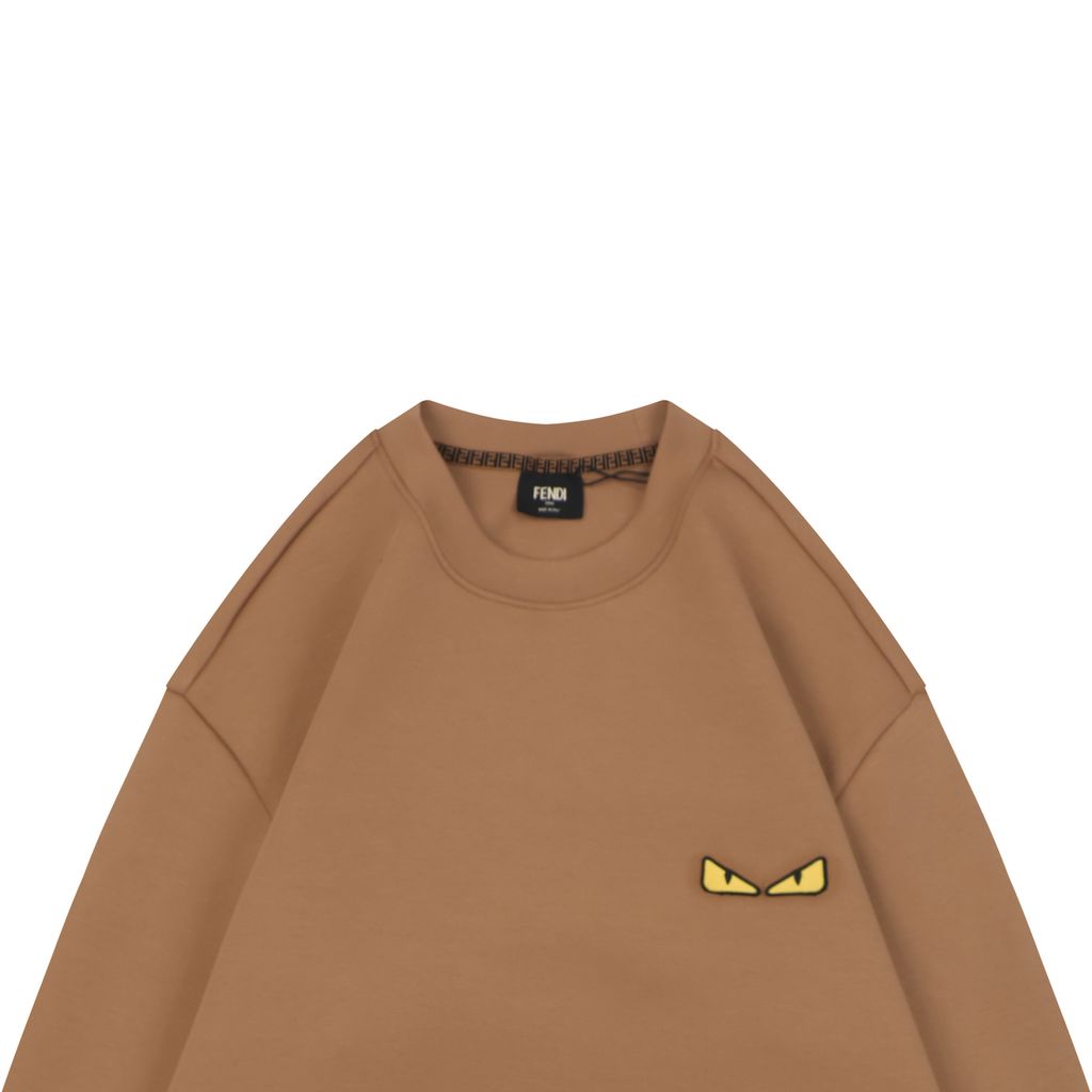 Fendi Monster yellow eyes embroidered crew neck sweatshirt 400g combed cotton dimensional embroidery double washed relaxed fit sizes S-XXL