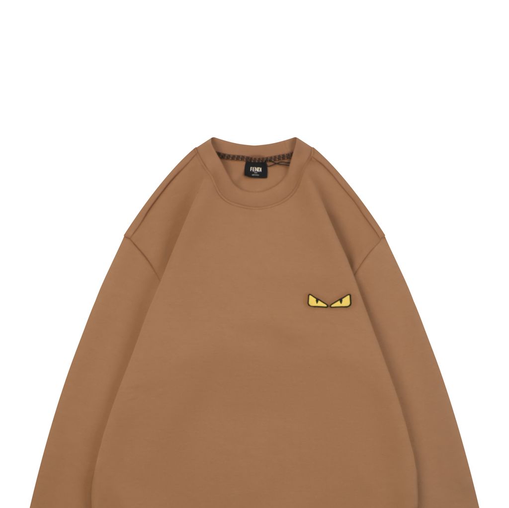 Fendi Monster yellow eyes embroidered crew neck sweatshirt 400g combed cotton dimensional embroidery double washed relaxed fit sizes S-XXL