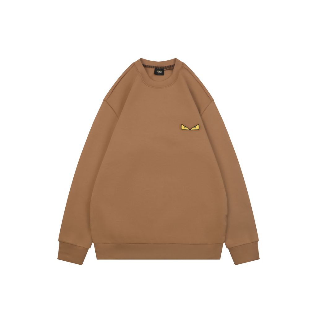 Fendi Monster yellow eyes embroidered crew neck sweatshirt 400g combed cotton dimensional embroidery double washed relaxed fit sizes S-XXL